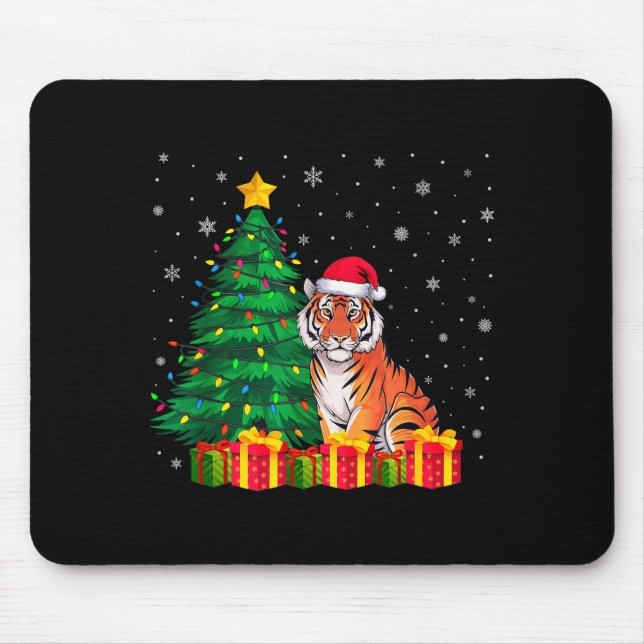 Ugly Bengal Tiger Santa Hat Christmas Tree Lights  Mouse Pad (Front)