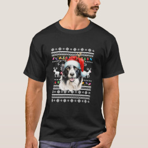 Ugly Border collie Santa Christmas Lights dog Xmas T-Shirt