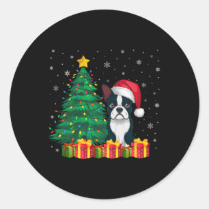 Ugly Boston Terrier Santa Hat Christmas Lights Dog Classic Round Sticker