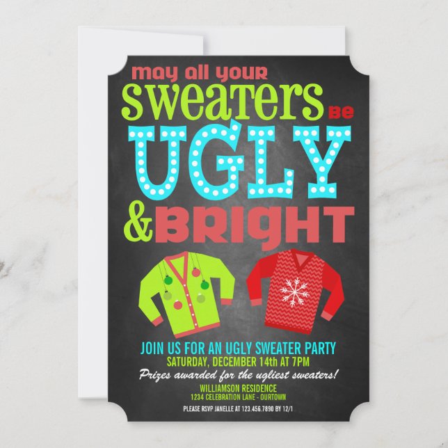 Ugly & Bright Christmas Sweaters Party Invitation (Front)