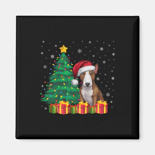 Ugly Bull Terrier Santa Hat Christmas Lights Dog L Magnet (Front)