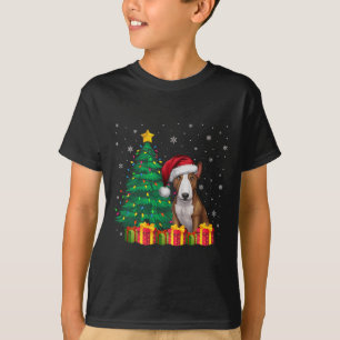 Ugly Bull Terrier Santa Hat Christmas Lights Dog L T-Shirt