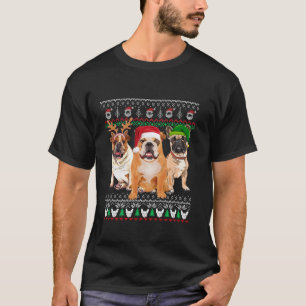 Ugly Bulldog Christmas Tree Dog Santa Reindeer Mer T-Shirt