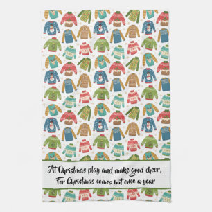 Ugly But Cute Ugly Christmas Sweater Holiday Quote Tea Towel