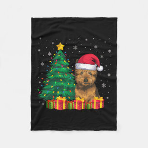 Ugly Cairn Terrier Santa Hat Christmas Lights Dog  Fleece Blanket