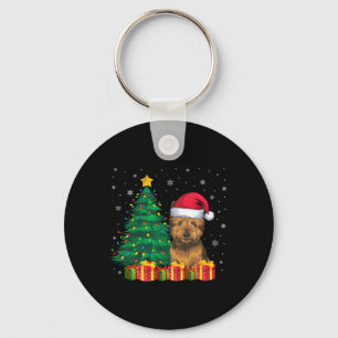 Ugly Cairn Terrier Santa Hat Christmas Lights Dog Key Ring