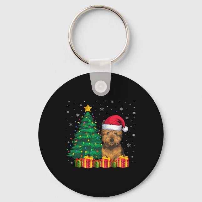 Ugly Cairn Terrier Santa Hat Christmas Lights Dog  Key Ring (Front)