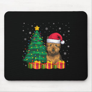 Ugly Cairn Terrier Santa Hat Christmas Lights Dog Mouse Pad
