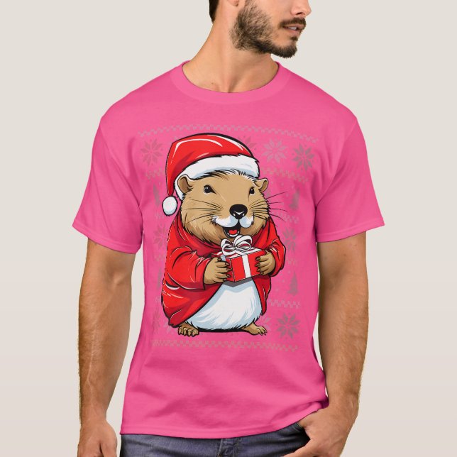Ugly Capybara Lover Santa Hat Xmas Capybara Christ T-Shirt (Front)