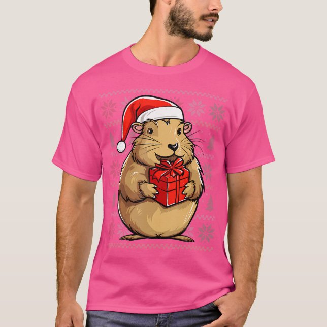 Ugly Capybara Wearing Santa Hat Xmas Capybara Chri T-Shirt (Front)