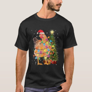 Ugly Chicken Christmas Lights Tree Santa Hat Hen L T-Shirt