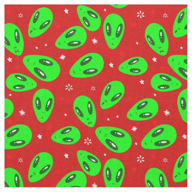 ugly christmas alien red stars fabric (Close Up)