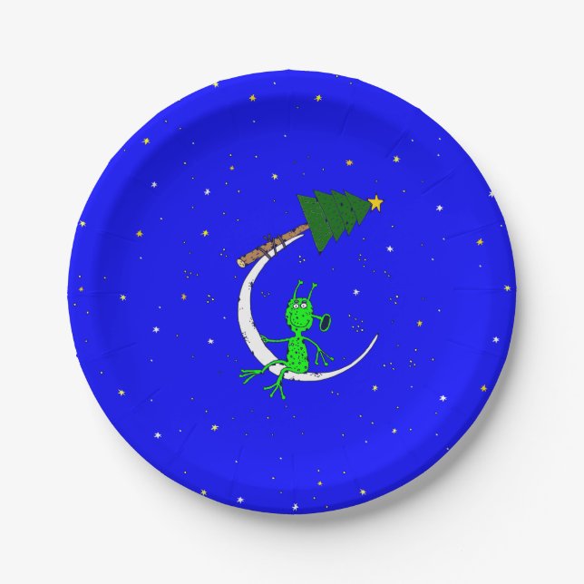 ugly christmas alien xmas tree moon paper plate (Front)