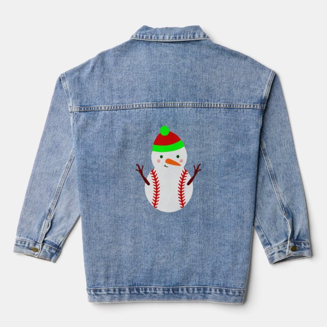ugly christmas baseball snowman funny denim jacket (Back)