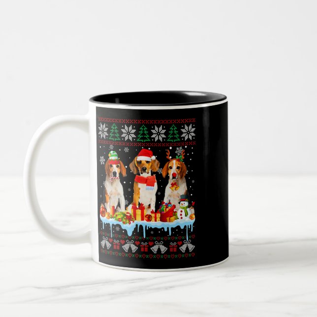 Ugly Christmas Beagle Dog Santa Xmas Dog Costume 7 Two-Tone Coffee Mug (Left)