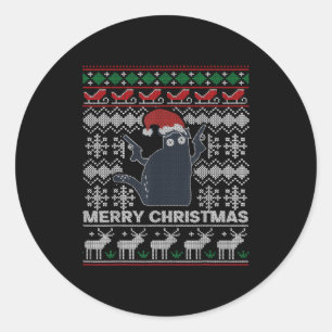 Ugly Christmas Black Cat Merry Christmas Gift Classic Round Sticker