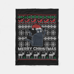 Ugly Christmas Black Cat Merry Christmas Gift Fleece Blanket