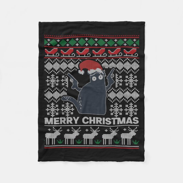 Ugly Christmas Black Cat Merry Christmas Gift  Fleece Blanket (Front)