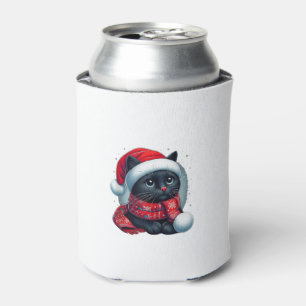 Ugly Christmas Black Cat Santa Hat Scarf Holiday 5 Can Cooler
