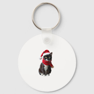 Ugly Christmas Black Cat Santa Hat Scarf Holiday C Key Ring