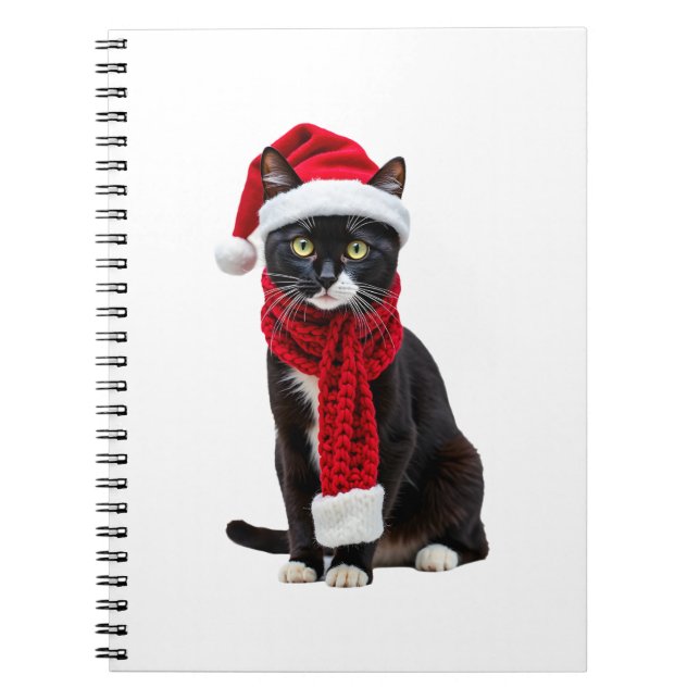 Ugly Christmas Black Cat Santa Hat Scarf Holiday C Notebook (Front)