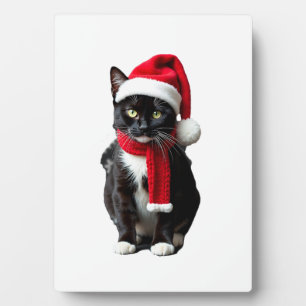 Ugly Christmas Black Cat Santa Hat Scarf Holiday C Plaque