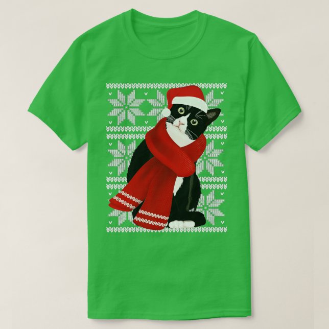 Ugly Christmas Black Cat Santa Hat Scarf Holiday C T-Shirt (Design Front)