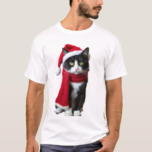 Ugly Christmas Black Cat Santa Hat Scarf Holiday C T-Shirt