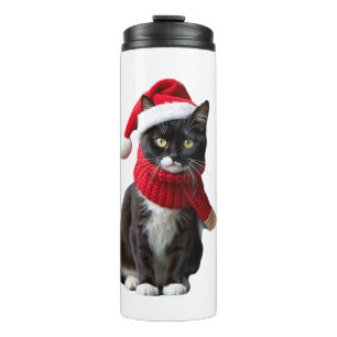Ugly Christmas Black Cat Santa Hat Scarf Holiday C Thermal Tumbler