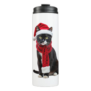 Ugly Christmas Black Cat Santa Hat Scarf Holiday C Thermal Tumbler