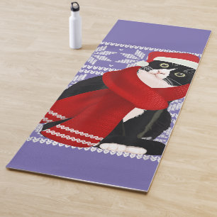 Ugly Christmas Black Cat Santa Hat Scarf Holiday Yoga Mat