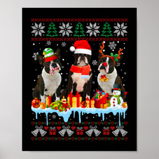 Ugly Christmas Boston Terrier Dog Santa Xmas Dog C Poster