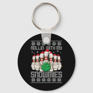 Ugly Christmas Bowling Lover Bowlers Rollin With M Key Ring