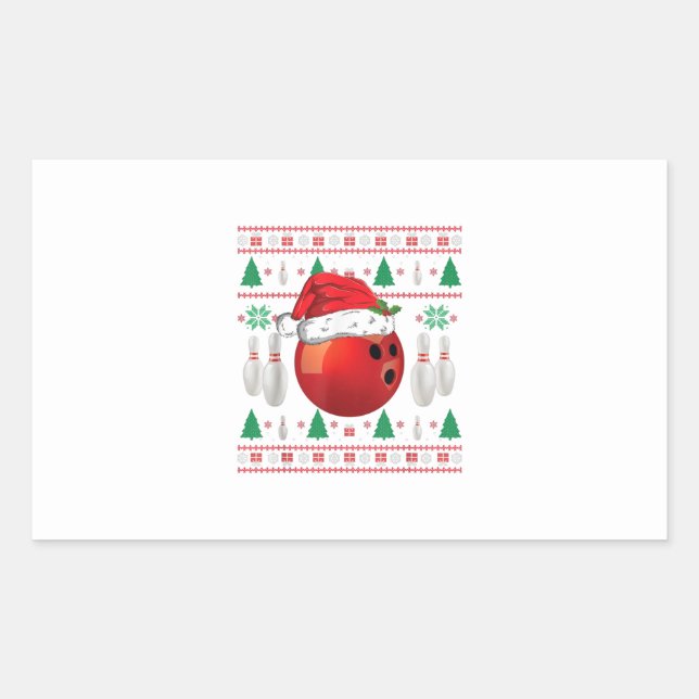 Ugly Christmas Bowling Shirt Gift Boys Kids Ball Rectangular Sticker (Front)