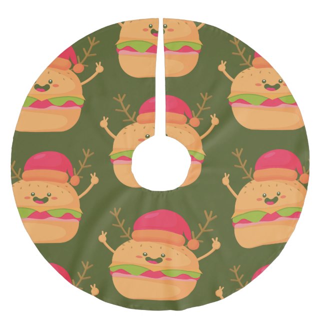 ugly christmas burger santa cheeseburger brushed polyester tree skirt (Front)
