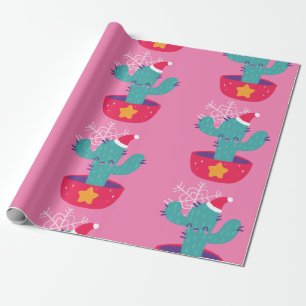 ugly christmas cactus southwest desert snowflakes wrapping paper