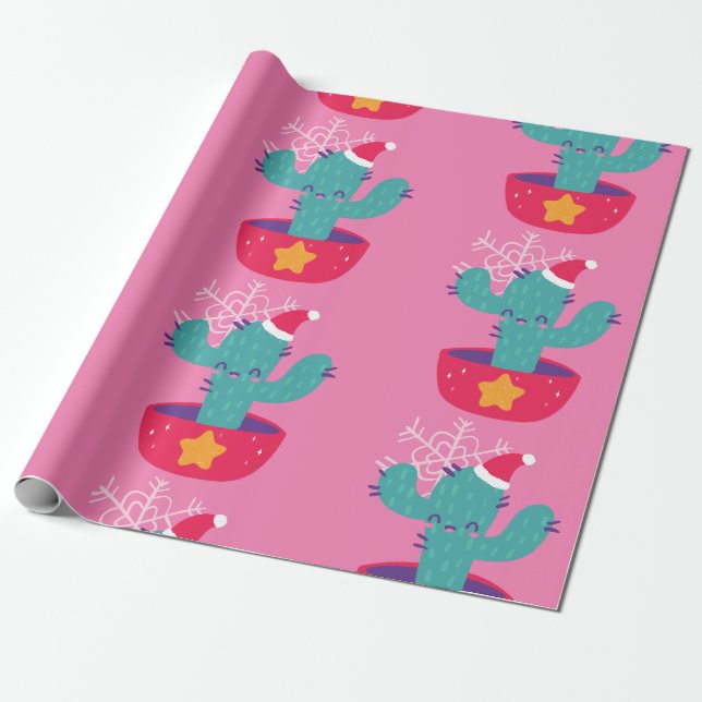 ugly christmas cactus southwest desert snowflakes  wrapping paper (Unrolled)