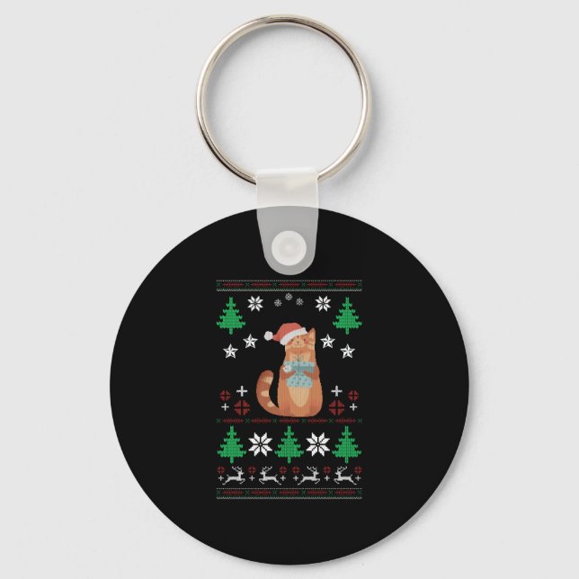 Ugly Christmas Cat  Key Ring (Front)