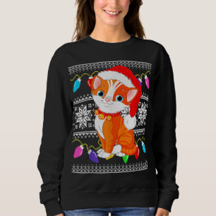Ugly Christmas Cat Santa Hat Lights Xmas Gift Cat  Sweatshirt