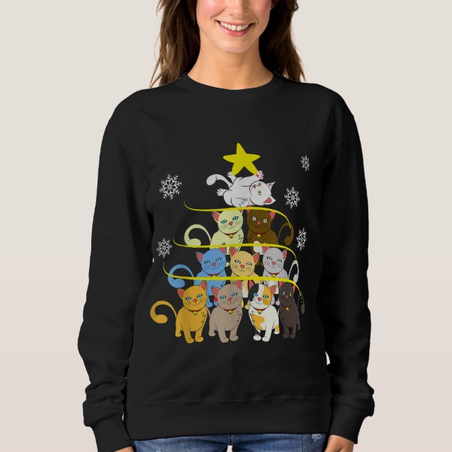Ugly Christmas Cat Tree Funny Xmas Cat Gift Sweatshirt (Front)