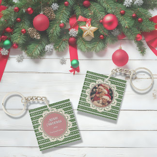 Ugly Christmas Chic green-based square Key Ring