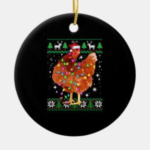Ugly Christmas Chicken Santa Hat Lights Ceramic Tree Decoration