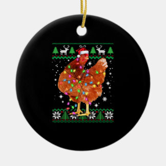 Ugly Christmas Chicken Santa Hat Lights Ceramic Tree Decoration