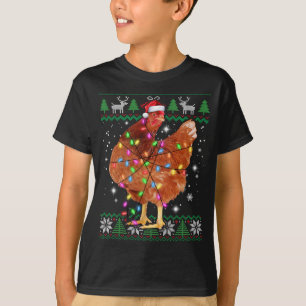Ugly Christmas Chicken Santa Hat Lights Sweater Xm