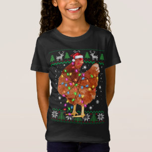 Ugly Christmas Chicken Santa Hat Lights Sweater Xm
