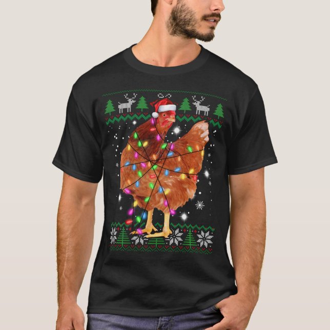 Ugly Christmas Chicken Santa Hat Lights 	 Xmas T-Shirt (Front)