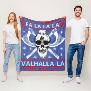 Ugly Christmas Design Fa-La-La Valhalla Viking Val Fleece Blanket