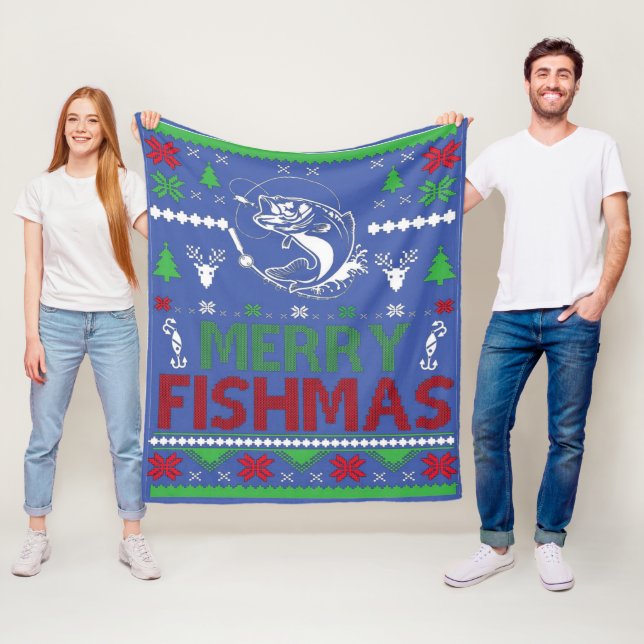 ugly christmas fishing fleece blanket (In Situ)