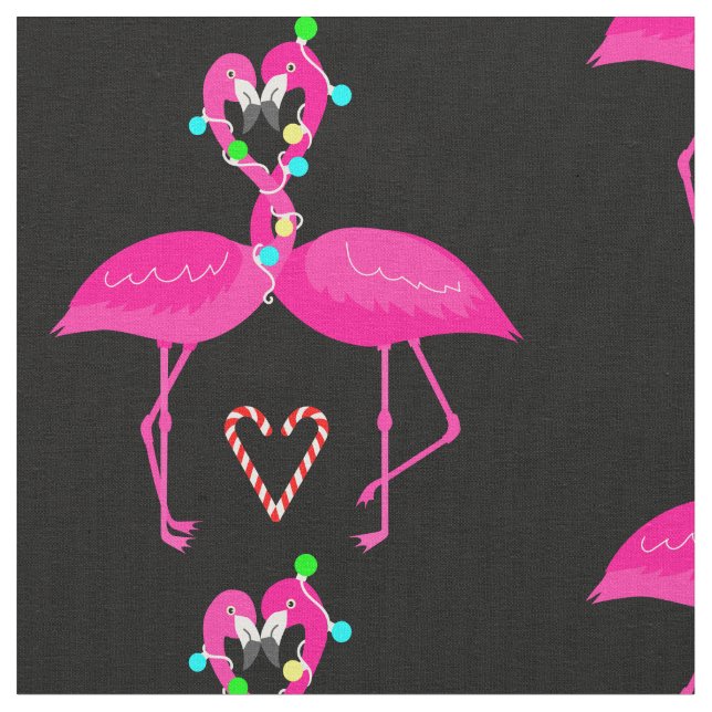 ugly christmas flamingo candy cane  fabric (Close Up)