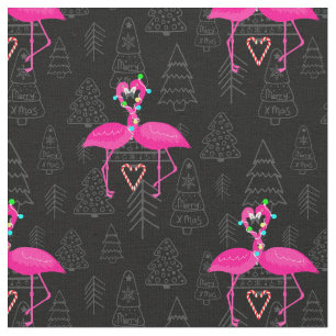 ugly christmas flamingo candy heart fabric